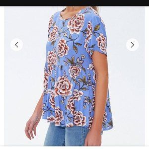 - Forever 21 blue floral print top, shirt, blouse